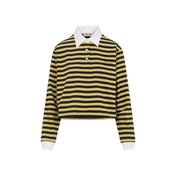 Miu Miu Cropped Polo T-Shirt With Horizontal Stripes - NWT - Picture 1 of 3